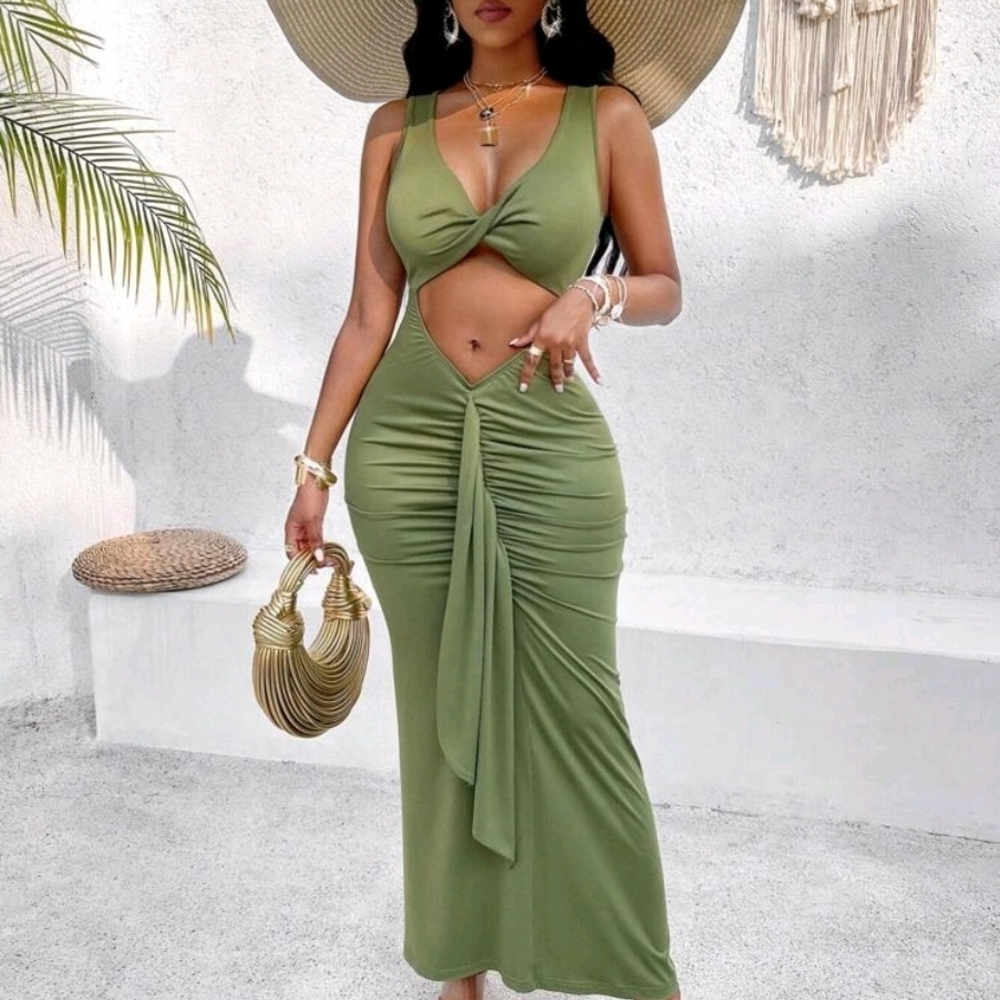Elegant Olive Green Maxi Dress